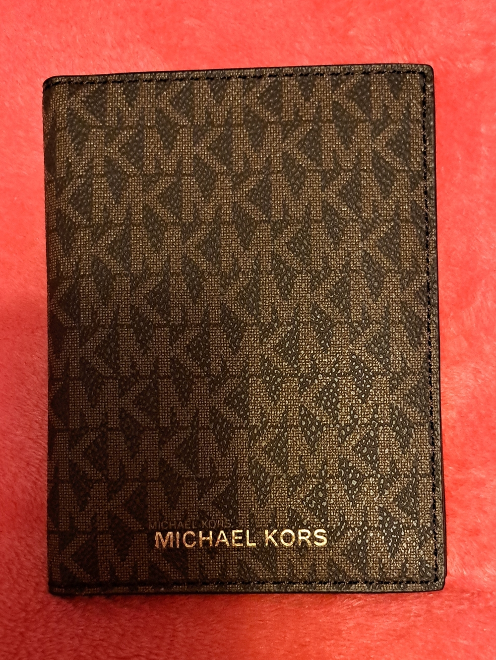 Michael Kors Brown Monogrammed Passport Holder with Gold Logo NWOT